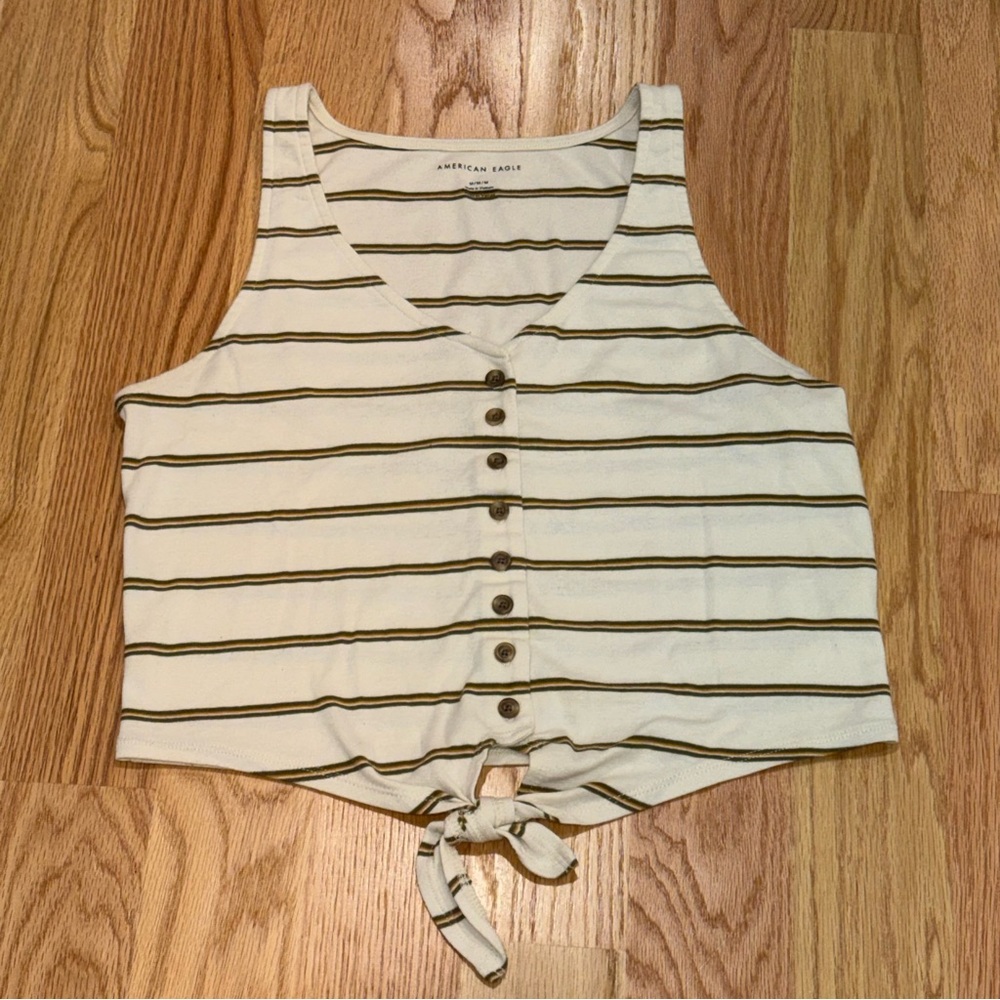 American Eagle Outfitters Beige Striped Tank Top